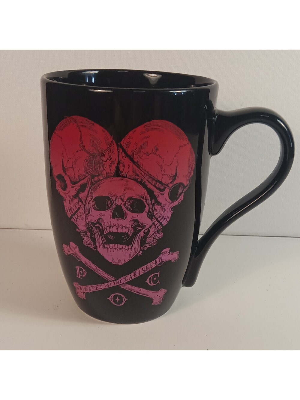 Disney Park Pirates of the Caribbean Coffee Mug Black Pink Red Skulls Heart Goth